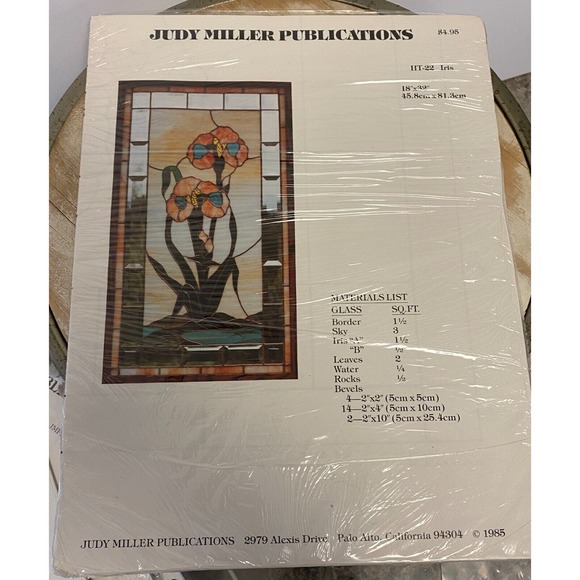 Vintage Judy Miller Publication Iris Floral Stained Glass Pattern 18"x32" HT-22 - Picture 1 of 6